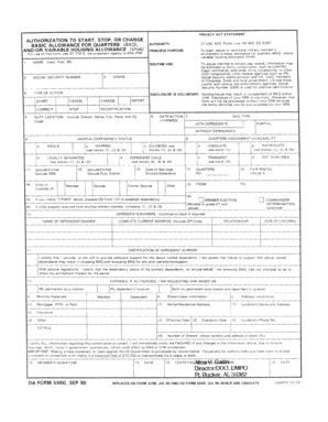 Authorization to Start, Stop, or Change Basic Allowance for Quarters (BAQ) and Variable Housing Allowance (VHA)