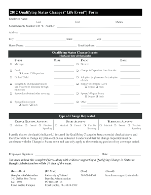 2012 Qualifying Status Change ( Life Event ) Form - University of ... - umshare miami