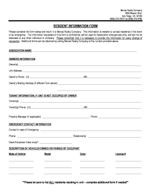 RESIDENT INFORMATION FORM - Menas Realty Company