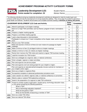 TSA Achievement Program Activity Category Forms