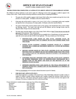 Affidavit of Absent Applicant for Marriage License