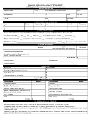 Financial Disclosure Affidavit of Indigency