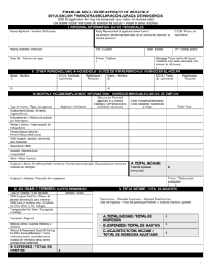Financial Disclosure Affidavit of Indigency