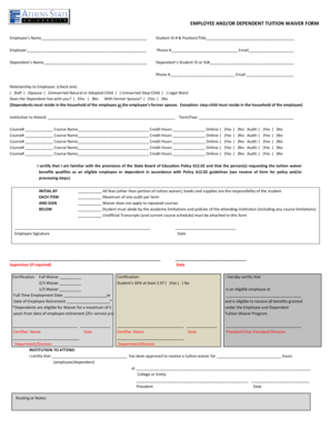 Employee and Dependent Tuition Waiver Form