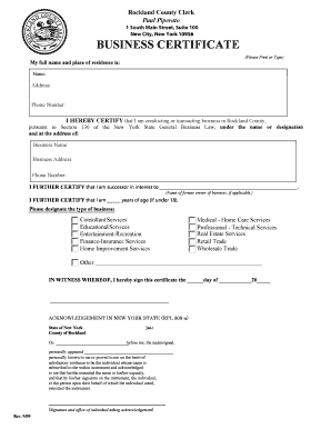 New York Business Certificate