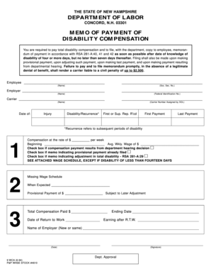 New Hampshire Disability Compensation Payment Memo