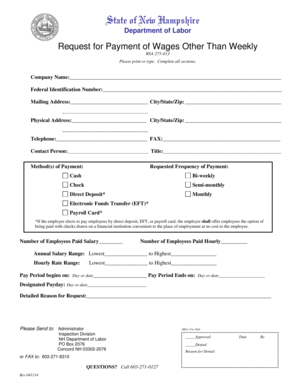 New Hampshire Request for Payment of Wages