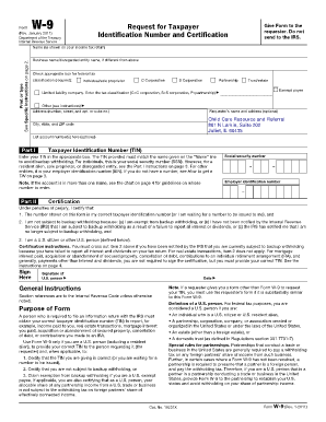 IRS Form W-9 Request for Taxpayer Identification Number and Certification