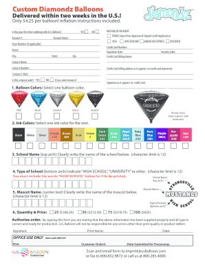 Custom Diamondz Balloons Order Form
