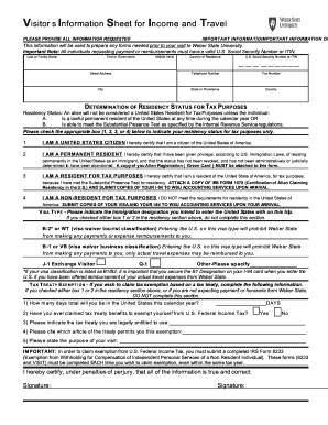 Visitor Information Sheet for Income and Travel