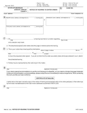 Michigan Notice of Hearing to Enter Order