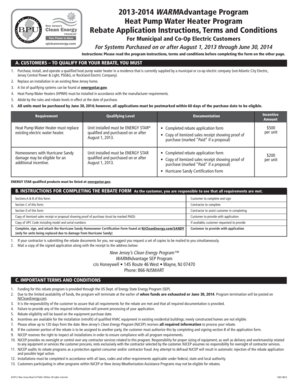 2013-2014 WARMAdvantage Heat Pump Water Heater Rebate Application