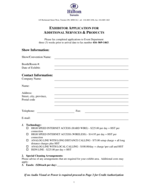 Exhibitor Application for Additional Services & Products