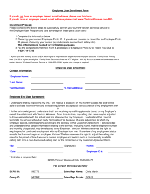 Verizon Wireless Employee User Enrollment Form