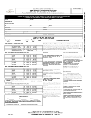 Bellagio Exposition Services Electrical Order Form