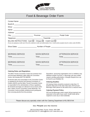Food & Beverage Order Form