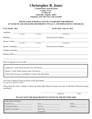 Virginia Real Estate Tax Relief Application