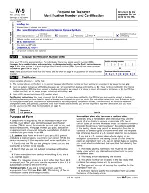 Form W-9 Request for Taxpayer Identification Number