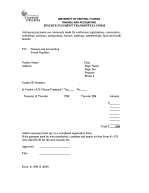 University of Central Florida Invoice Payment Transmittal Form