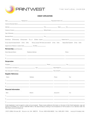 CREDIT APPLICATION Corporation Supplier Reference ... - PrintWest