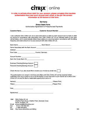 Germany Direct Debit Authorization Form