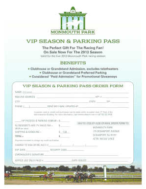 VIP Season & Parking Pass Order Form