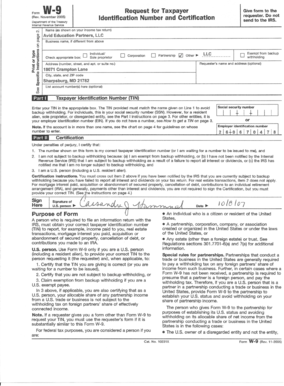 Form W-9 Request for Taxpayer Identification Number and Certification