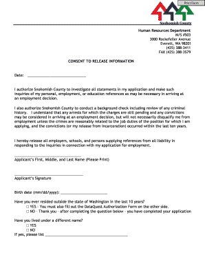 Snohomish County Consent to Release Information