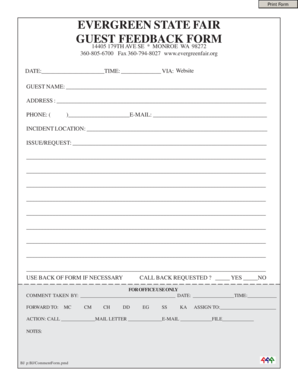 Evergreen State Fair Guest Feedback Form