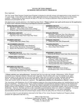 New Jersey Summer Employment Program Application