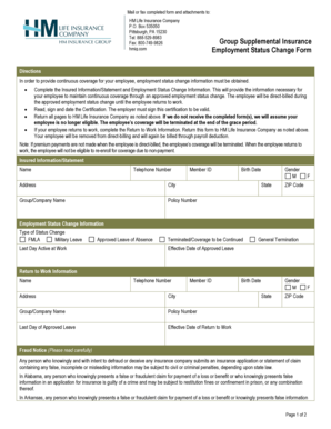 HM Life Insurance Employment Status Change Form