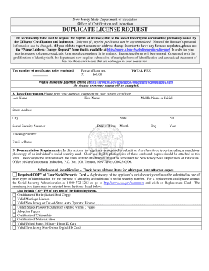 New Jersey Duplicate License Request