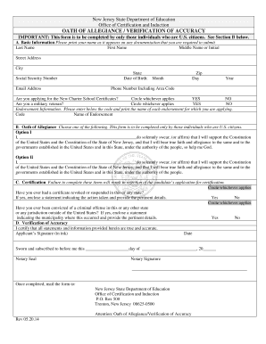 New Jersey Oath of Allegiance Form