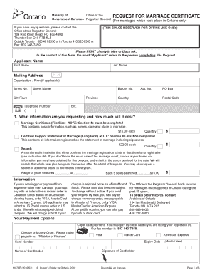 Ontario Marriage Certificate Request Form