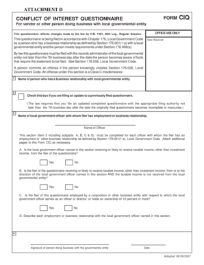 Conflict of Interest Questionnaire Form CIQ