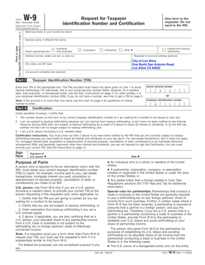 Form W-9 Request for Taxpayer Identification Number and Certification