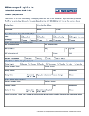 US Messenger Scheduled Services Work Order