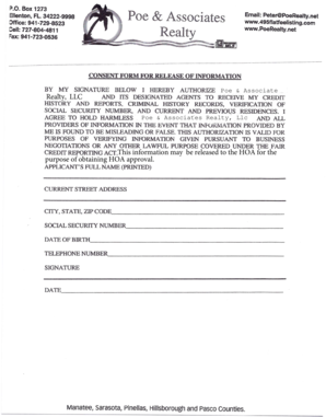 Real Estate Consent Form for Release of Information