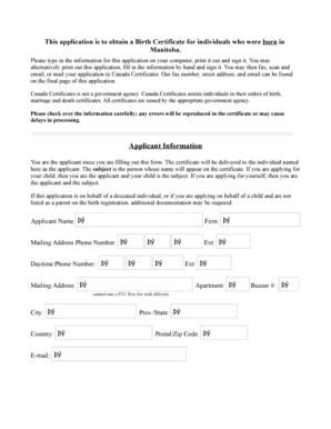Manitoba Birth Certificate Application