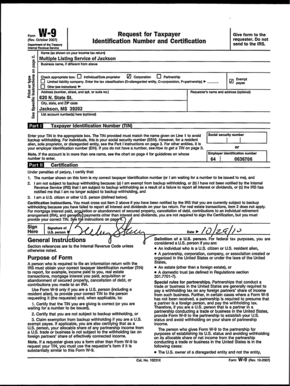 IRS Form W-9 Request for Taxpayer Identification Number and Certification