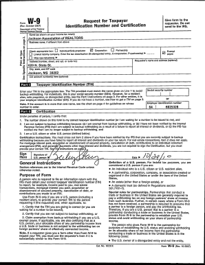 IRS Form W-9 Request for Taxpayer Identification Number and Certification