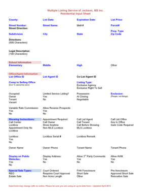 Residential Input Sheet