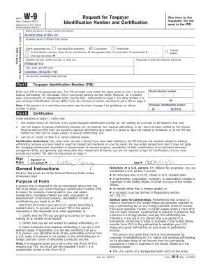 IRS Form W-9 Request for Taxpayer Identification Number and Certification