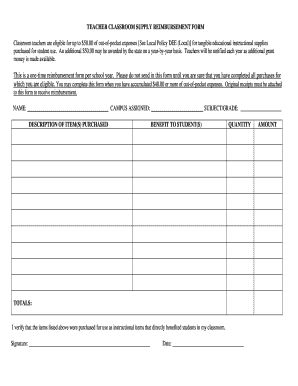 Teacher Classroom Supply Reimbursement Form
