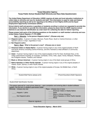Texas Student/Staff Ethnicity and Race Data Questionnaire