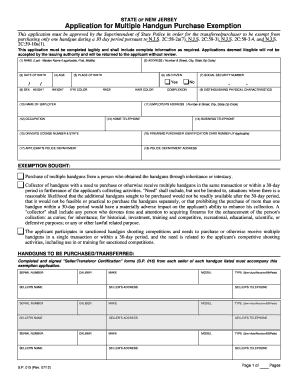 New Jersey Multiple Handgun Purchase Exemption Application