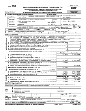 Form 990 Return of Organization Exempt From Income Tax 2012