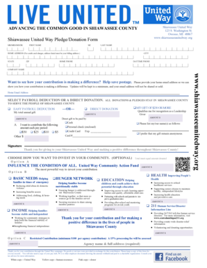 Shiawassee United Way Pledge Donation Form