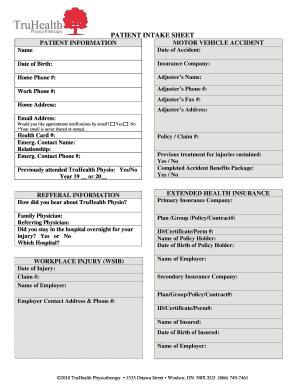 Patient Intake Sheet