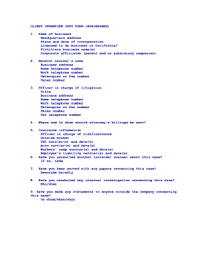 Client Interview Info Form